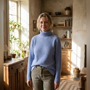 Vintage Talbots Cashmere Sweater Women’s M Ribbed Turtleneck Blue Pullover Thick